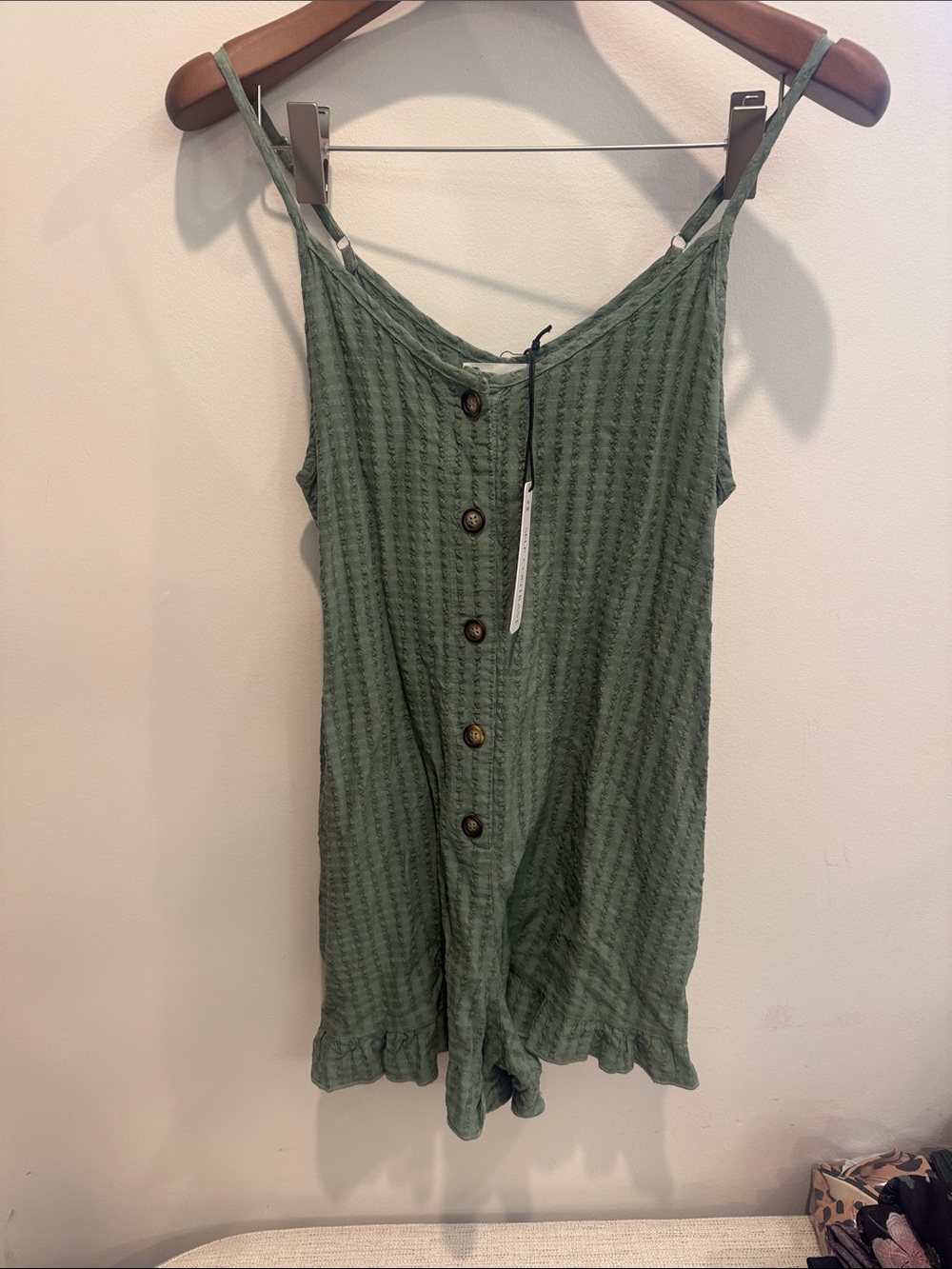 Self contrast small Sleeveless Green Button-Front Romper